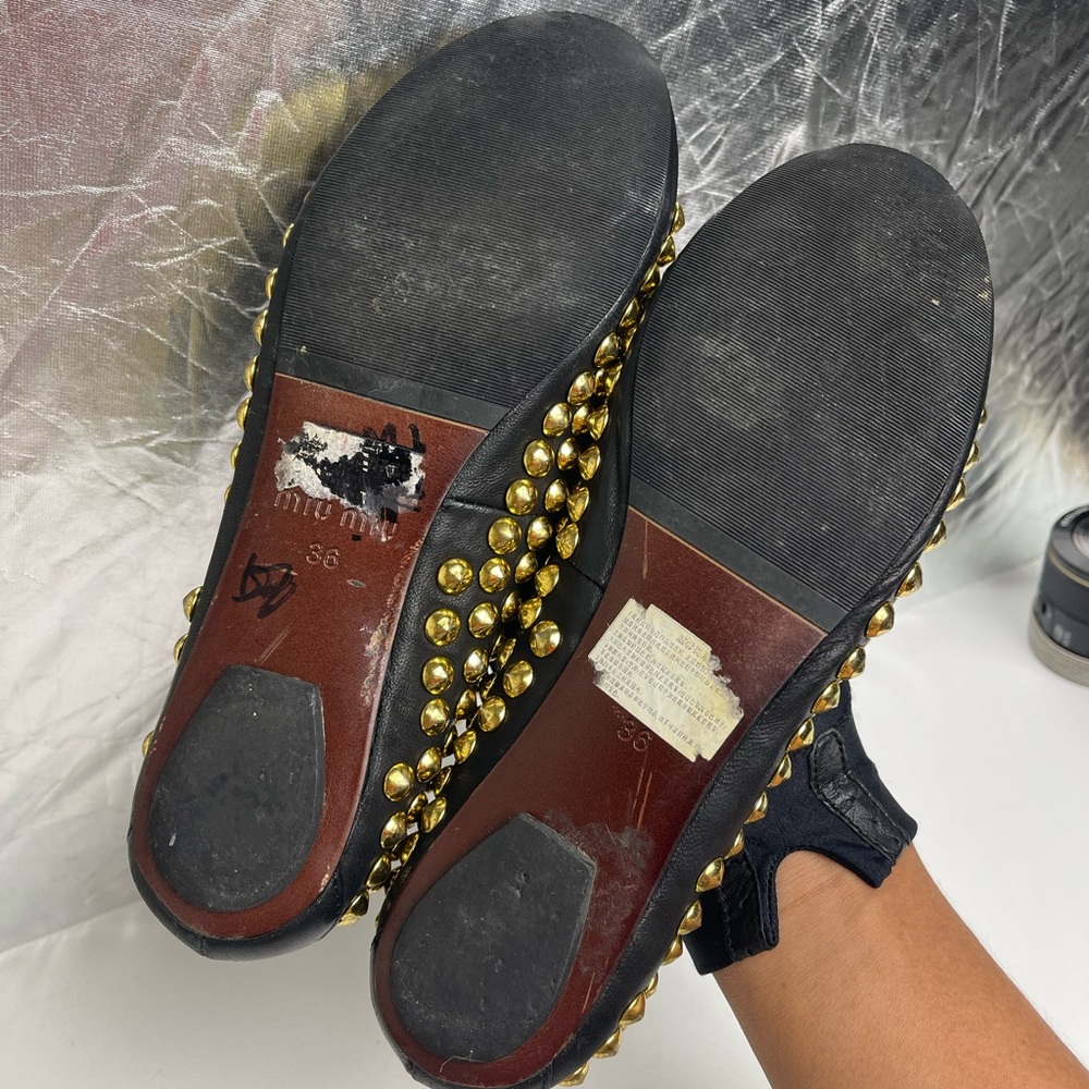 Miu Miu Open Toe Ballet Flats With Gold Studs And… - image 8